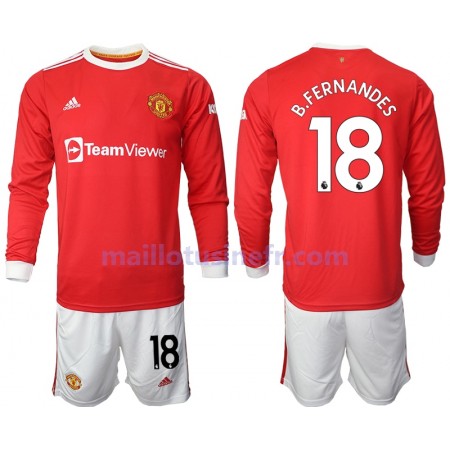 Maillot de Foot Manchester United Bruno Fernandes 18 Domicile 2021-22 Manches Longues - Enfant